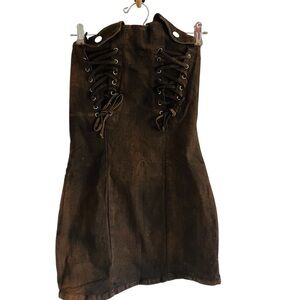 Fashion Nova Brown Denim Tube Mini Dress